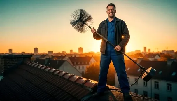 Chimney technician on a rooftop near Interlocken in Broomfield