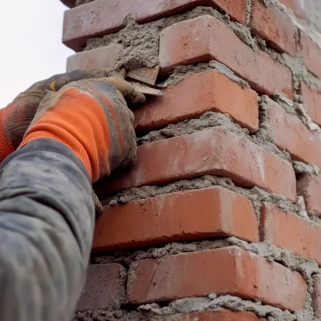 Tuckpointed chimney brick